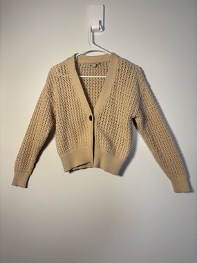 LOFT Tan/Taupe Open-Knit V-Neck Cardigan